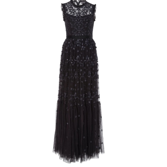 Needle & Thread Clover Embroidered Tulle Long Black and Sequin Dress. US Size 6. - Picture 7 of 9
